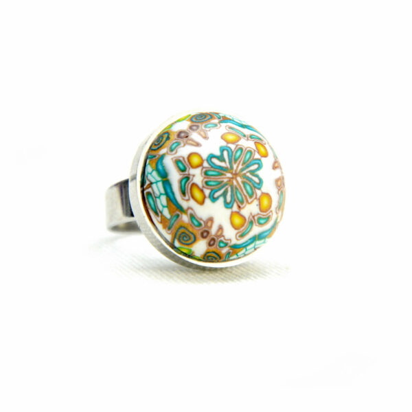 Anillo, artesanal, artesanía, millefiori, caleidoscopio, colores, turquesa, verano