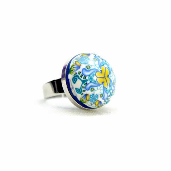 Anillo, artesanal, artesanía, millefiori, caleidoscopio, colores, turquesa, verano, azul, agua