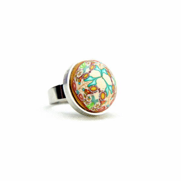 Anillo, artesanal, artesanía, millefiori, caleidoscopio, colores, turquesa, volumen