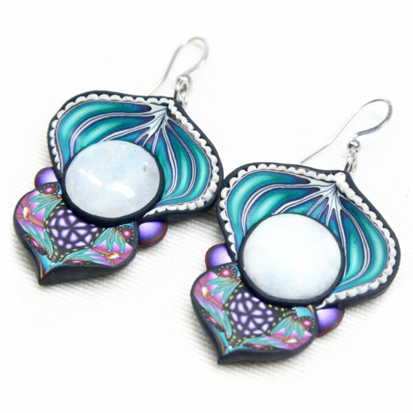 pendientes artesanales handmade semipreciosa piedra luna azul